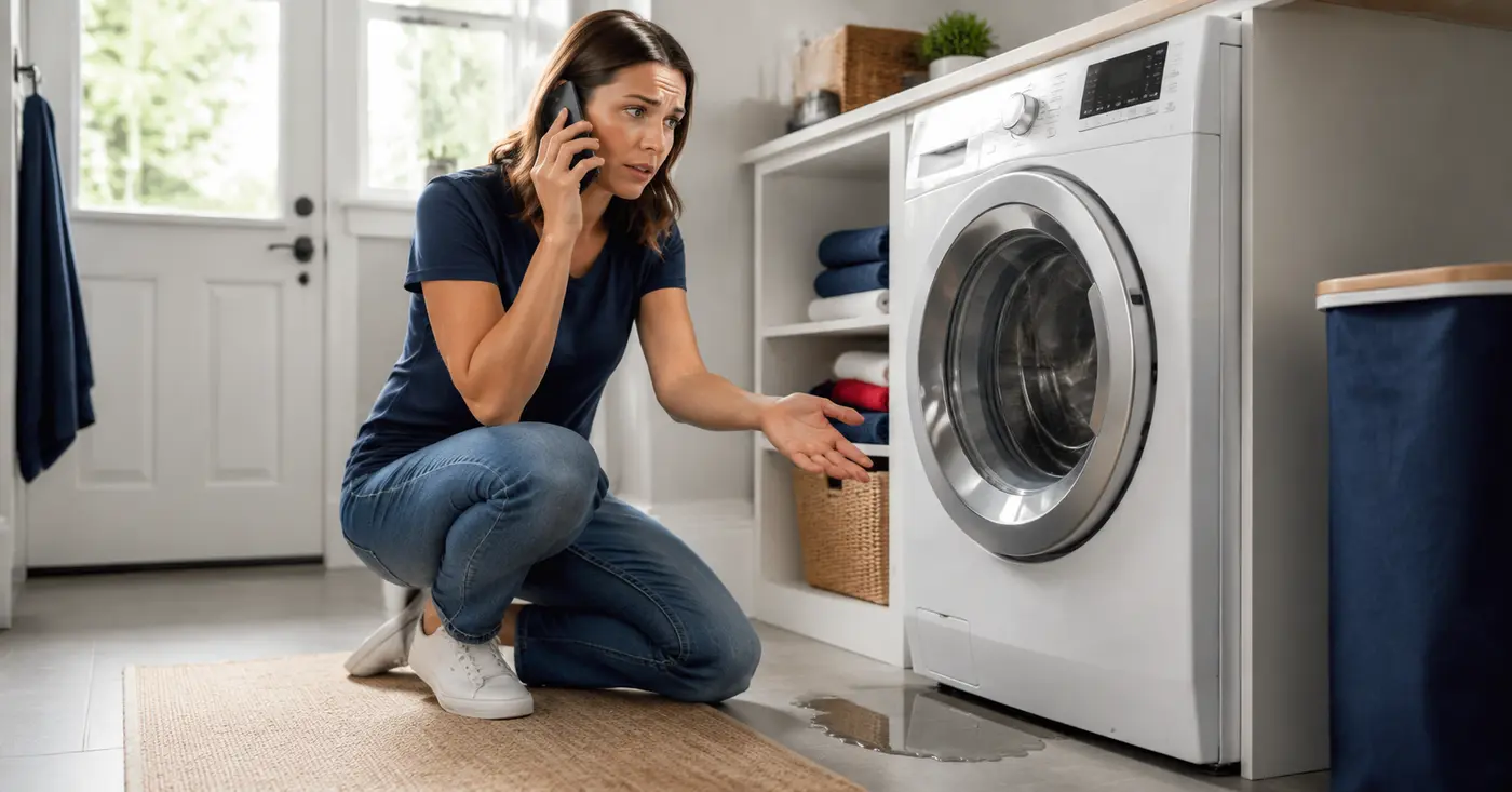 Homeowner calling about a leaking washing machine